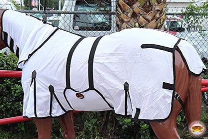 HILASON 66 in Horse Fly Sheet White Black Piping UV Mesh - color: White With Black Piping, size: 66 In