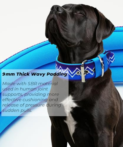 Dog Collar for Large Dogs,2 in Wide Heavy Duty,Pressure-Relief Padded, D-L - color: Violet Cyan, size: L