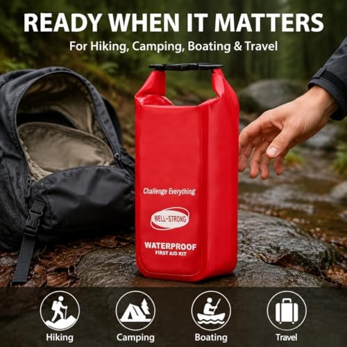 Waterproof First Aid Kit Roll Top Boat Emergency Kit with Waterproof Contents for Fishing Kayaking Boating Swimming Camping Rafting Beach Red - color: Ws011-red