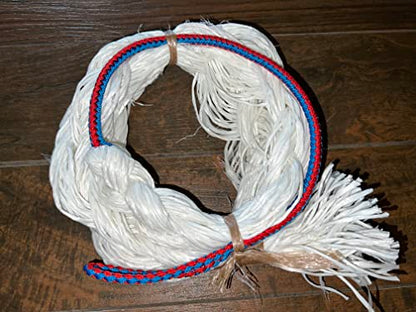 EPT Bull Ropes Adult Saddle Bronc Rein Extra Soft Blue & Red Cord on White Poly 6'