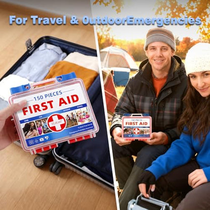 Mini First Aid Kit - 150 Pieces, All-Purpose Portable - color: Red