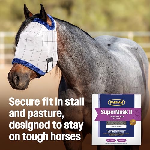 Farnam SuperMask II Horse Fly Mask Without Ears for Eyes, Yearling Size - size: Yearling