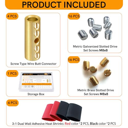 00 Gauge Wire Butt Connectors 4 PCS Brass Mechanical Butt Splice Connectors Kit 2/0 AWG Mechanical Repair Splice Kit Splice Screw Sleeves 4 PCS Mechanical Splices & 3:1 Heat Shrink Tubes - size: 00 (2/0) Gauge, style: Mechanical Splice - Bare Pure Brass