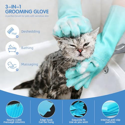 Aglads 8PCS Cat Rabbit Bunny Dog Grooming Kit,Self-Cleaning Brush,Nail Clipper,Grooming Glove,Massage Brush,Flea Comb,Towel&Travel Bag,Complete Grooming Tools for Long&Short Haired Pets(8, blue) - color: BLue