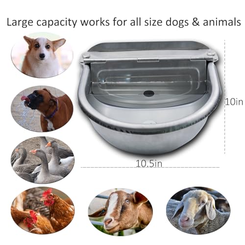 Automatic Dog Water Dispenser Large Size Dog Water Bowl Trough Stainless-Steel Outdoor Pet Waterer Feeder for Poultry, Goat, Small Livestock