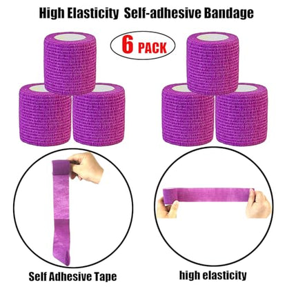 2 Inches Self Adhesive Bandage Wrap Bulk, 6 Pack, Purple - color: Purple