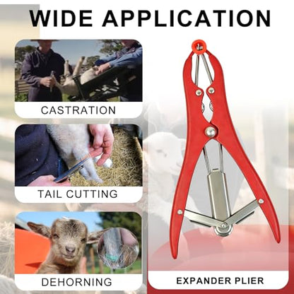 Goat Banding Tools, Including 1pc Stainless Steel Bander and 100pcs Banding Rings, Expander Plier and Bands Kit for Goat Calf Hog