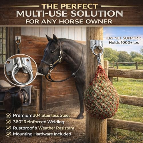 Horse Cross Tie Ring, 2 Pack Heavy Duty Block Tie Ring with Screws, Wall Mount Hitching Ring for Horse Stall, Barn, Stable, Hay Net, Bucket and Livestock Tie Down