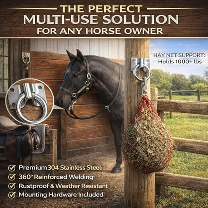 Horse Cross Tie Ring, 2 Pack Heavy Duty Block Tie Ring with Screws, Wall Mount Hitching Ring for Horse Stall, Barn, Stable, Hay Net, Bucket and Livestock Tie Down