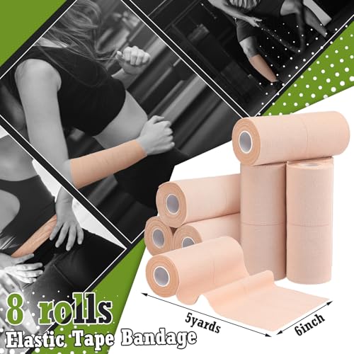 Tondiamo 8 Rolls Elastic Tape Adhesive Elastic Tape Self Adhesive Bandages Wrap Flexible Stretch Bandages Athletic Sports Skin Strips for Sports Ankle, Knee and Wrist Animal Pets(6 Inch X 5 Yard) - size: 6 Inch x 5 yard