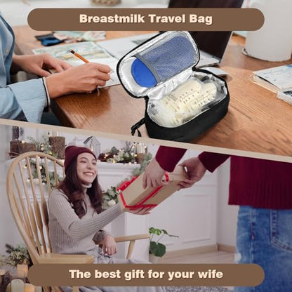 Small Portable Breast Milk Cooler Travel Bag with 2 Ice Packs, TSA Approved, Keeps Frozen Breast Milk Cold 8-10 hrs; fits 5-7 Flat Milk Storage Bags - Diaper Bag Size for Working & Traveling Moms