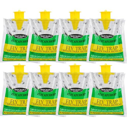 Fly Trap Bags 8 Pack Outdoor Hanging - Disposable Fly Catcher Mess-Free Bug Bags for Yard Garden Farm & Horse Ranch