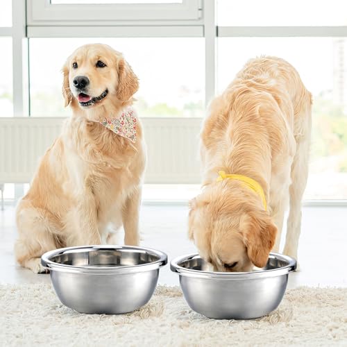 MEWTOGO 2 Pcs 1 Gallon Food Grade Stainless Steel Large Dog Bowls - size: 1 Gallons