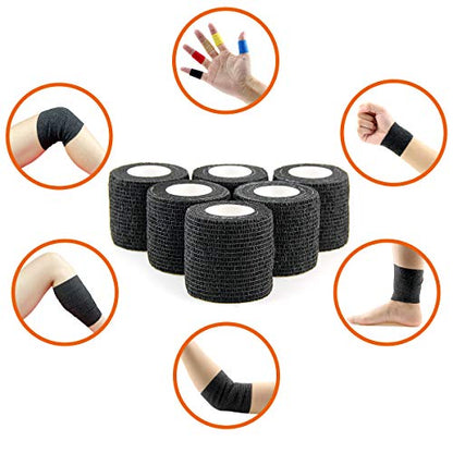 AUPCON Vet Wrap Cohesive Bandages Bulk Self Adhesive Bandage Wrap Self Adherent Wrap Non-Woven for Dogs Pet Animals & Ankle Sprains & Swelling 2 Inch x 5 Yards (2 Inch Black) - color: 2 Inch Black