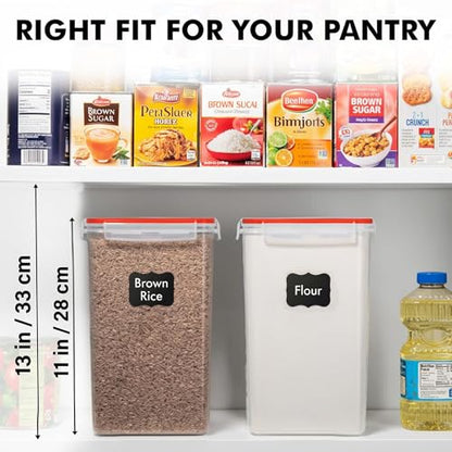 WHITE FEATHER SUPPLIES 2 PC [7 Qt / 6.5L / 220 Oz] Large Food Storage Containers with Lids Airtight - BPA Free Clear Plastic Kitchen and Pantry Storage Containers for Cereal, Flour, Sugar, Rice - color: Red - 2 Pack