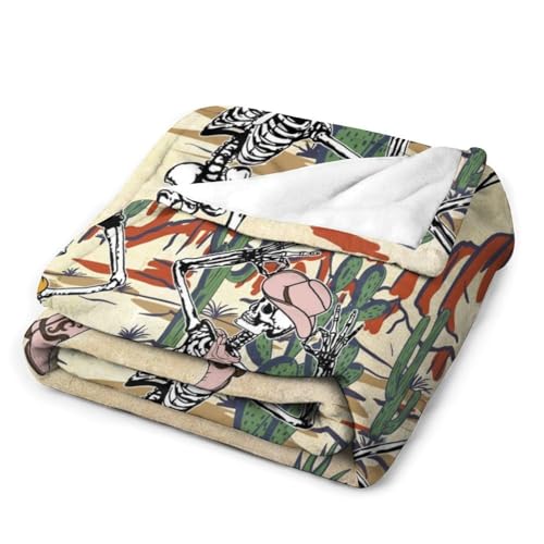 Cowboy Throw Blanket, Western Retro Wild Desert Funny Halloween Skeleton Howdy Rustic West Skull Fleece Fuzzy Fannel Blankets for Sofa Bed Chair Couch Bedroon Living Room Gifts, 30"x40" Inch - color: Cowboy-03, size: 30x40 inch