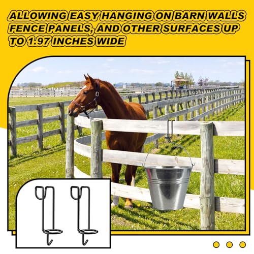 Hicarer 2 Pack Horse Feed Bucket Hooks Metal Water Holder Hanger, Black - color: Black