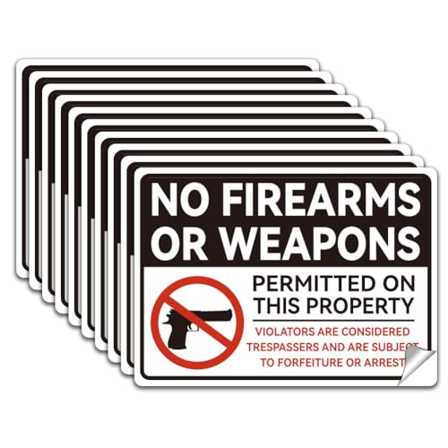 WADORN 10Pcs No Firearms Or Weapons Permitted On This Property Sign Sticker, No Weapons Allowed Sign Self-Adhesive Vinyl Decal Weapons Prohibited Sign Warning Stickers for Outdoors 7.08x5.12 Inch - style: No Firearms Or Weapons Permitted