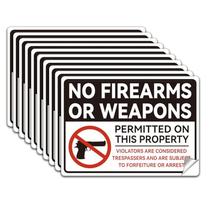 WADORN 10Pcs No Firearms Or Weapons Permitted On This Property Sign Sticker, No Weapons Allowed Sign Self-Adhesive Vinyl Decal Weapons Prohibited Sign Warning Stickers for Outdoors 7.08x5.12 Inch - style: No Firearms Or Weapons Permitted