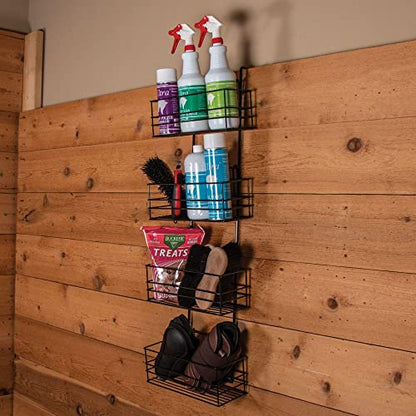EASY-UP Mini Basket Groom Room Rack | Space-Saving Design | Portable | Includes 4 Baskets | Fits Standard 2" Stall Board | 5 Year Warranty