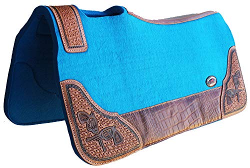 Horse Western Contoured Wool Felt Therapeutic Saddle Pad Black 39208 - color: Turquoise Gator