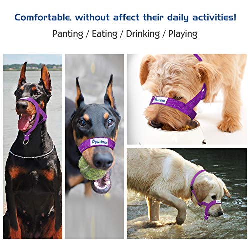 Pawaboo Dog Muzzle, Head Halter Collar for Dog Nylon Reflective Adjustable - color: Purple, size: Medium