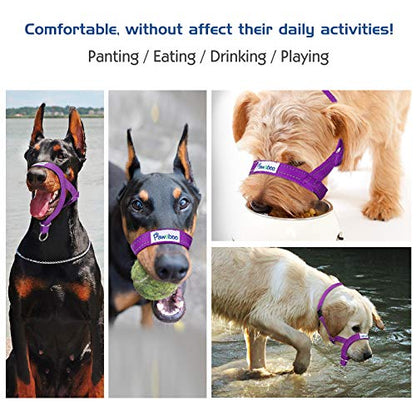 Pawaboo Dog Muzzle, Head Halter Collar for Dog Nylon Reflective Adjustable - color: Purple, size: Medium