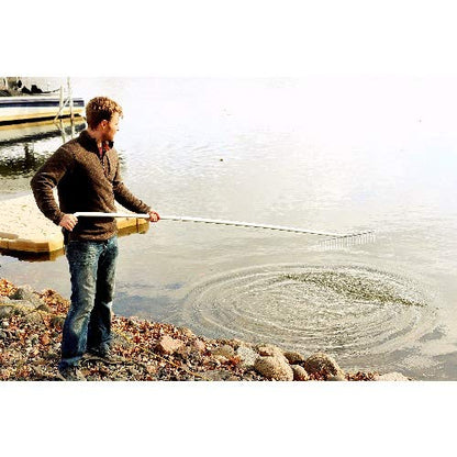ShoreTech Ultralite Lake Weed Rake – 24" Head with 11ft Lightweight Aluminum Handle – 20 Durable Tines – Quick Release Handle – Includes Rope & Float Kits – for Lakes, Ponds, and Shoreline Cleanup