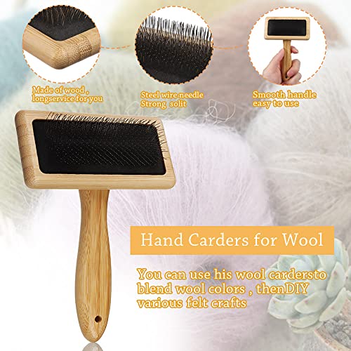Wool Carders Needle Felting Brush, Hand Carders for Wool, Craft Wool Needle Felting Tools with Solid Wood Handle, Slicker Brush for Dogs, Spinning and Weaving, for Craft Felt Project (2Pcs) - color: 2Pcs