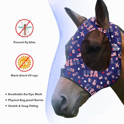 Harrison Howard Super Comfort Stretchy Fly Mask Large Eye Space with UV Protection Soft on Skin with Breathability Classic Letters Full Size - color: Classic Letters, size: Full(Large)