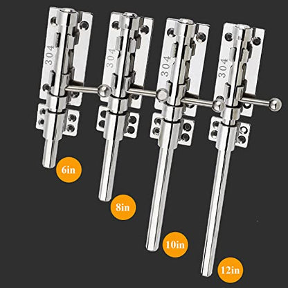 12in Slide Bolt Gate Latch 304 Stainless Steel Barrel Bolt Latch Heavy Duty Door Security Lock Thickened Door Latches Hardware with Mounting Screws for Barn Fence Shed Basement - color: 12in Silver