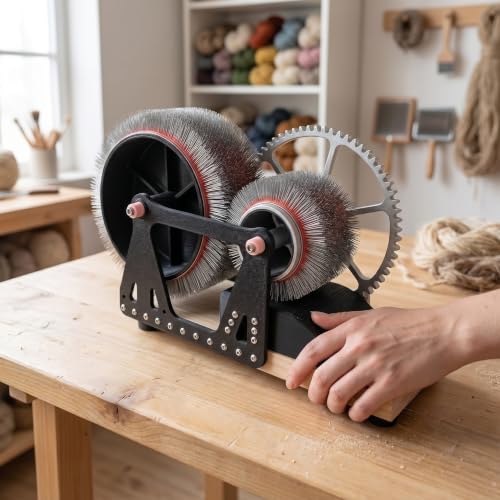 Wool Carding Machine, Manual Wool Fiber Drum Combing Wheel for DIY Fiber Prep, Sheep Fleece Drum Carder, Fast Color Mixing, Combing, Spinning, for DIY Craft Make Felt Animals