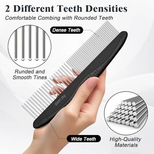 2PCS Self Cleaning Slicker Brush & Dog Comb - Skin Friendly Deshedding Grooming Tool for Dogs, Cats and Small Animals, Professional Deshedding Dematting Tool for Long and Short Haired Pets (Black) - color: Black