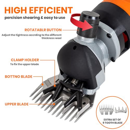 Sheep Shears Electric 850W Professional Heavy Duty Shearing Clipper with 6 Speed, for Shaving Fur Wool in Sheep, Goat, Cattle, and Other Farm Livestock Pet, with Carrying Case and Spare Blade
