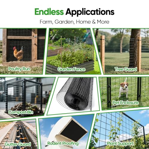 Black Hardware Cloth 48 in x 100 ft, 1 Inch Hardware Cloth, 19 Gauge Vinyl-Coated Steel 1x1 Welded Wire Mesh Roll for Chicken Wire Fencing, Chicken Coop, Garden Fence, Rabbit Fence and Catio - size: 1"x1" 19GA 48"x100'