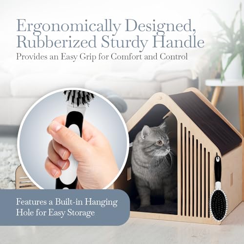 Fuller Brush 2-in-1 Double-Sided Pet Brush - Electroplated Round-Ended Steel Pins Positioned Into a Flexible Cushion on One Side & Nylon Bristles - Remove Shedding - Tool For Grooming Dogs & Cats - size: 2-in-1 Double-Sided