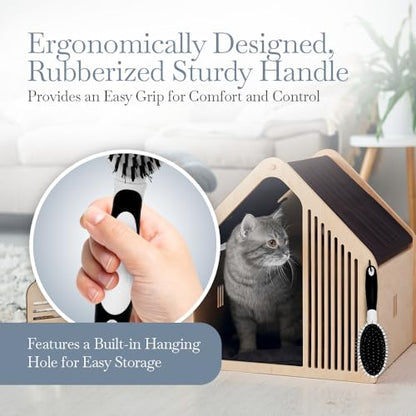 Fuller Brush 2-in-1 Double-Sided Pet Brush - Electroplated Round-Ended Steel Pins Positioned Into a Flexible Cushion on One Side & Nylon Bristles - Remove Shedding - Tool For Grooming Dogs & Cats - size: 2-in-1 Double-Sided