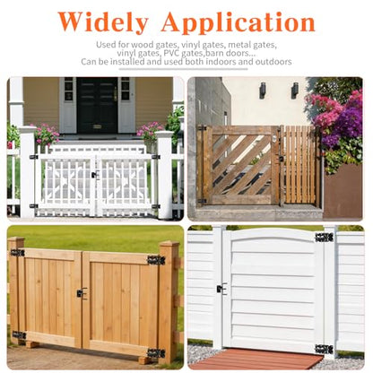 Self Closing Gate Hinge and Latch Kit for Vinyl & Wood Fence Gates, Heavy Duty Gate Hardware Kit with Self Locking Latch, Adjustable Hinges, Installation Screws Included, 2 Latches & 4 Hinges - size: 3.9'4'(L)x