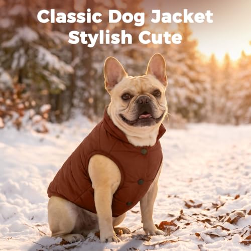 JoyDaog Fleece Lined Dog Jacket for Medium Dogs,Winter Dog Coat,Brown L - color: Brown, size: Large