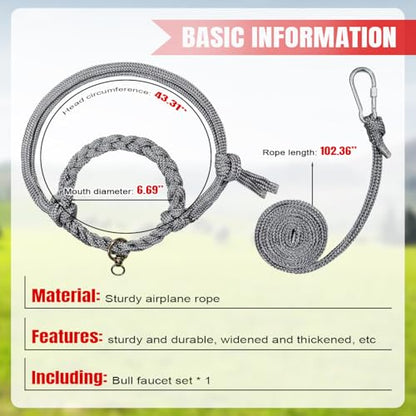 La La Pet Adjustable Cattle Halter Hand Braided Livestock Leading Rope Farm Training Supplies Handling Equipment for Calf Cows Horses Donkeys Goats Foals 6.56Ft Rope - size: 6.56'Rope