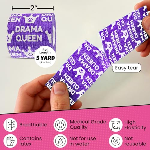 Funny Vet Wrap for Dogs, 2in Self-Adhesive Bandage Tape, 6 Pack Girls | Dog first aid kit supplies; Hot Spot & Wound Wrap; Breathable; Easy Tear; Individually Wrapped; Sticks to Itself, Not Fur - color: Drama Queen (6 Count)