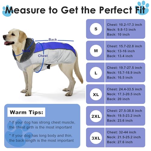 Petglad Dog Coat, Waterproof Ripstop Dog Winter Jacket with Leash Hole, Reflective Adjustable Warm Pet Fleece Snow Sweater for Small Medium Large Dogs - Blue, S - color: Blue, size: S