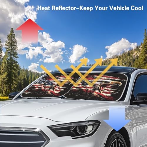 Car Windshield Sun Shade Foldable 2pcs Cool Eagle Ameican Flag Automotive Front Window Sunshade Protector Accessories for Car Truck SUV Auto Sun Heat and UV Rays Blocker - color: Cool Eagle Ameican Flag