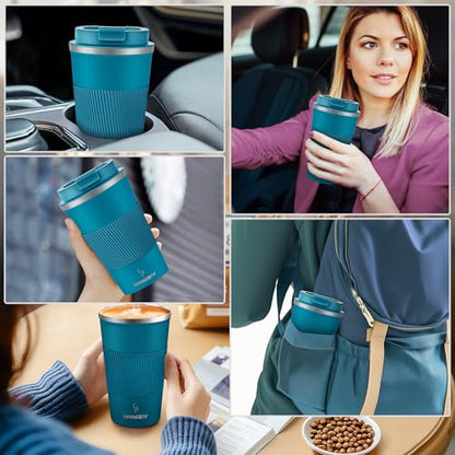 MOMSIV 17oz Travel Coffee Mug, Insulated Coffee Cup with Leakproof Lid - color: B-Light Blue-17oz