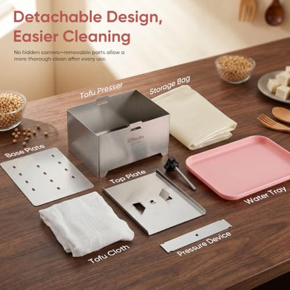 Tofu Press Stainless Steel, Tofu Maker and Paneer Press with Cloth, Pink - color: Stainless Steel Standard