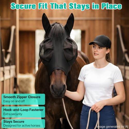 3D Stretch Mesh Horse Fly Mask with Ears (Black, COB) - color: Black, size: COB