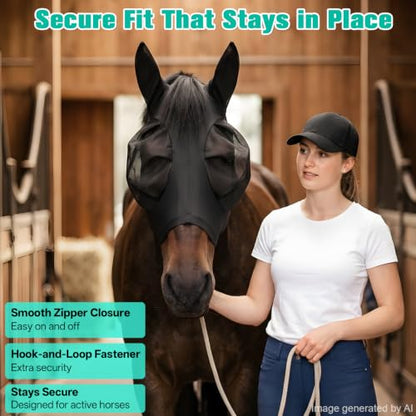 3D Stretch Mesh Horse Fly Mask with Ears (Black, COB) - color: Black, size: COB
