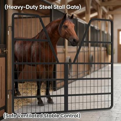Welded Horse Stall Door, 52 x 42in Stall Guards for Horses with Two-Way Opening, Heavy Duty 0.8in Stall Gate, Stronger Horse Stall Guard Ideal for Standard Barn Doorways and Equestrian Properties