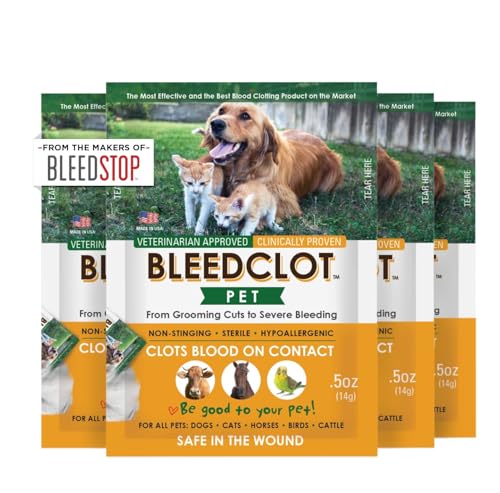 First Aid Blood Clotting Powder | The Best for All Animals to Stop Bleeding, Guaranteed | for Minor Cuts and Severe Arterial Bleeding | from The Makers of BleedStop (4 Pouches (0.5 oz)) - size: 4 Pack, 0.5 oz each