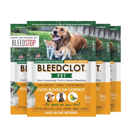 First Aid Blood Clotting Powder | The Best for All Animals to Stop Bleeding, Guaranteed | for Minor Cuts and Severe Arterial Bleeding | from The Makers of BleedStop (4 Pouches (0.5 oz)) - size: 4 Pack, 0.5 oz each
